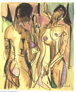Three Nudes In The Forest — Ernst Ludwig Kirchner, Expressionism