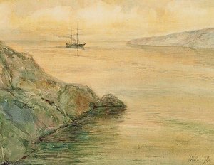 Coastal Scene With A Brig In Calm Weather. — Lef Feliksovich Lagorio