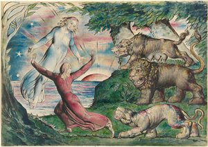 Dante running from the three beasts