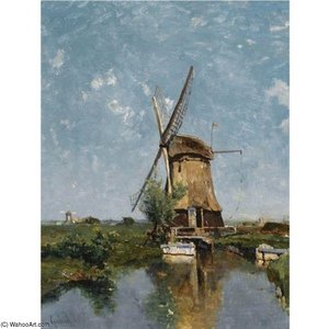 A Mill In A Polder Landscape — Paul Joseph Constantine Gabriel, Realism