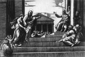 Jesus Before The Temple — Marcantonio Raimondi