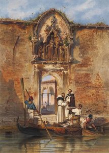 Monks Buying Fish Before The Portal Of The Madonna Della Misericordia — Ludwig Johann Passini