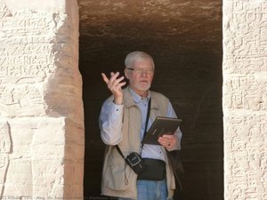 Professor Ockinga within tomb of Harkhuf