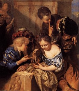 Children Playing Before A Hercules Group (detail) — Adriaen Van Der Werff, Baroque