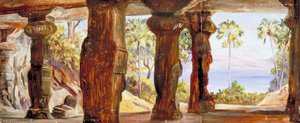 View From The Great Cave Temple Of Elephanta With Fan Palms, Bombay — Marianne North, Victorian Naturalism