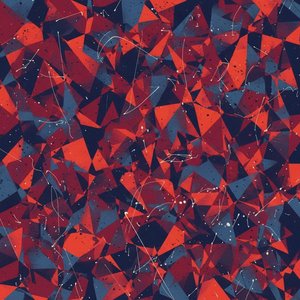 Fragmentierte karmesinrote Echos in einem kristallinen Mosaik aus Mitternachtsblau und silbernen Filamenten