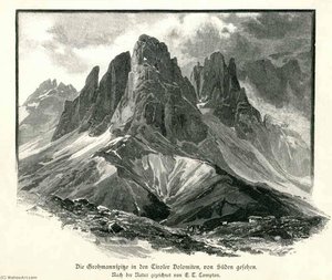 Deutsch Grohmannspitze Und (rechts) Fünffingerspitzen In Der Langkofelgruppe Von Süden Aus Gesehen. Nach Der Natur Gezeichnet Von E.t. Compton — Edward Theodore Compton, Romanticism