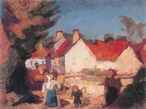 Scène de village (recto), Scène de moisson avec charrette (verso)