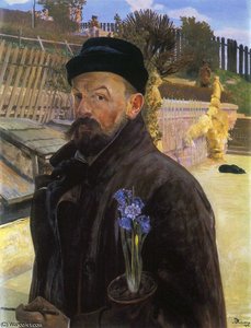 Selfportrait With Hyacinth — Jacek Malczewski