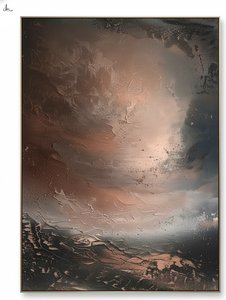 Ethereal Horizon Of Copper Light Amidst Shadows Of Slate And Charcoal — David Moreau, Plaster & Texture Art