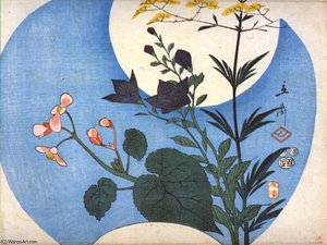 Autumn Flowers In Front Of Full Moon — Ando Hiroshige