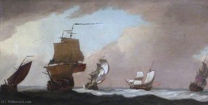 Four British Warships And A Fishing Smack In A Strong Wind — Peter Monamy