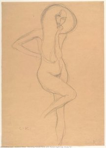 Standing Female Nude With Raised Right Leg (study For — Gustav Klimt, Art Nouveau