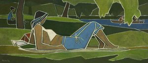 Woman Sunbathing In Park — Cliff Rowe