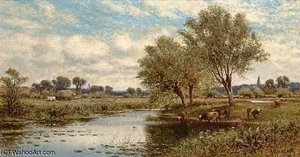 River Landscape With Haymakers — Alfred I Glendening