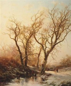 A Winter Landscape With Figures On The Ice — Pieter Lodewijk Francisco Kluyver