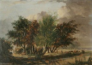 Trees by a River with Cattle