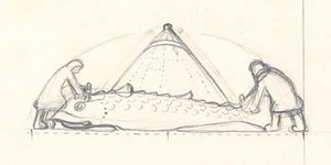 Sketch Of Two Man Dressing A Fish — Nicholas Roerich
