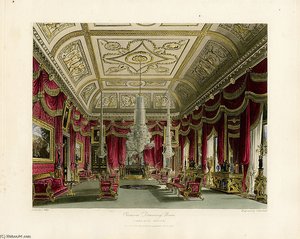 Crimson Drawing Room, Carlton House, From Pyne's Royal Residences — Charles Wild