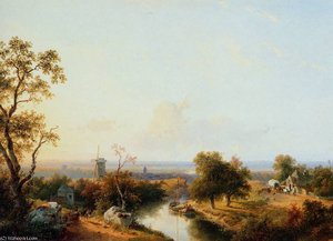 Riverlandscape Sun — Andreas Schelfhout