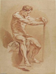 Man Sat On A Rock, His Hands On A Staff — Charles-andré Van Loo