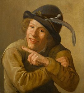 A Smiling Youth Wearing A Black Hat With A Feather And A Clay Pipe In The Brim — Ян Миенсе Моленаер