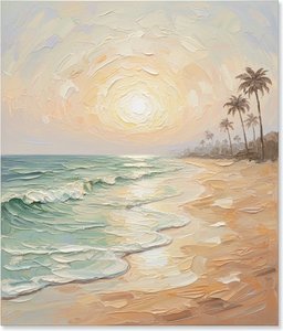 Goldenes Solstizium-leuchten Über Einer Ruhigen Küstenlinie In Strukturierter Impasto — Laurent Roche