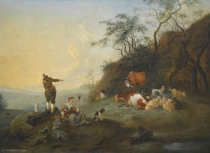 Pastoral Landscape With Herders, Cows, Sheep And Dogs — Hendrick Mommers