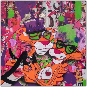 Chromatic Chaos: A Singular Vision Of Neon Feline Majesty And Fragmented Urban Energy — Caroline Pelletier, Pop Art