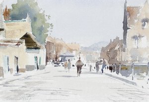 Figures In A Village Street Scene — Edward Seago