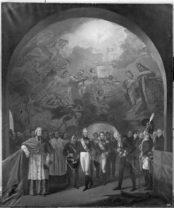 LE ROI CHARLES X VISITE LES PEINTURES DE GROS A LA COUPOLE DU PANTHEON.3 NOVEMBRE 1824
