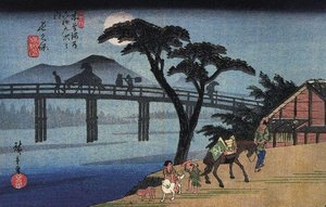 Man On Horseback Crossing A Bridge — Ando Hiroshige