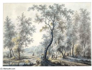 Wooded River Landscape With Travellers