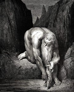 The Inferno, Canto 31, lines 133-135. Yet in th’ abyss, That Lucifer with Judas low ingulfs, Lightly he plac’d us;