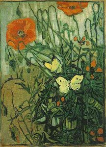 "poppies And Butterflies" Se Traduce Como "puestas De Sol Con Poppies Y Mariposas". — Vincent Willem Van Gogh, Post-impressionism