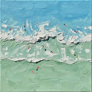 Cerulean Tides And Sculpted Foam With Prismatic Accents In Heavy Impasto — David Moreau