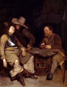 Soldier Blowing Smoke In The Face Of His Sleeping Companion — Gerard Ter Borch The Younger