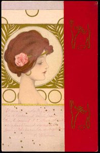 Girls Faces With Red Border — Рафаел Кирхнер, Art Nouveau