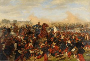 Heinrich XVII, Prinz Reuß, an der Seite der fünften Eskadron I Garde Dragoner Regiments bei Mars la Tour, den 16 August 1870