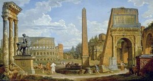 Capriccio Of Roman Ruins With The Colosseum — Giovanni Paolo Panini, Roman Vedute