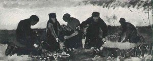 Potato Digging Five Figures — Vincent Willem Van Gogh, Post-impressionist Expression