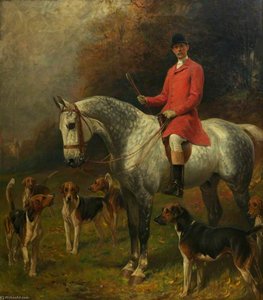 Equestrian Portrait Of Captain Burns Hartopp With Hounds — Arthur Stockdale Cope