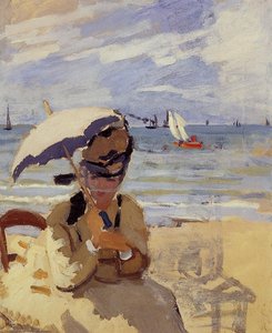 Camille Sitting On The Beach At Trouville — Claude Monet