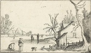 Farm Near Frozen River With Skaters On The Ice — Esaias Van De Velde