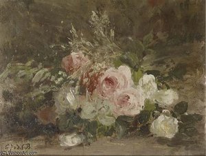 Rozes On A Forest Floor - A Study — Geraldine Jacoba Van De Sande Bakhuyzen