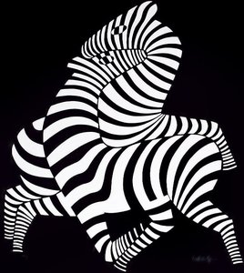 Zebras (full Body White On Blue-black) — Viktor Vasereli, Optical Art