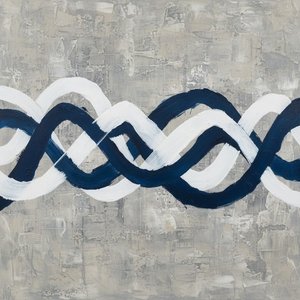 Rhythmische Oszillationen In Marineblau Und Weiß Auf Einer Verwitterten Monolithischen Ebene — Laurent Fabre, Neo-abstrakte Kunst