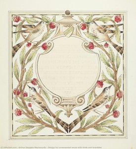 Design For Ornamented Verse With Birds And Brambles — Arthur Heygate Mackmurdo