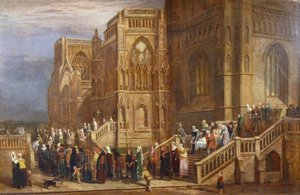 A Procession Of Pilgrims Outside St Mary Redcliffe — Edward Villiers Rippingille, Realism