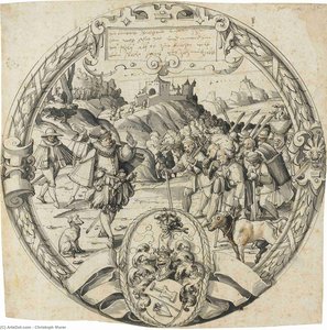 A Roundel With A Historical Scene From And The Arms Of Thomann Of Zurich — Christoph Murer